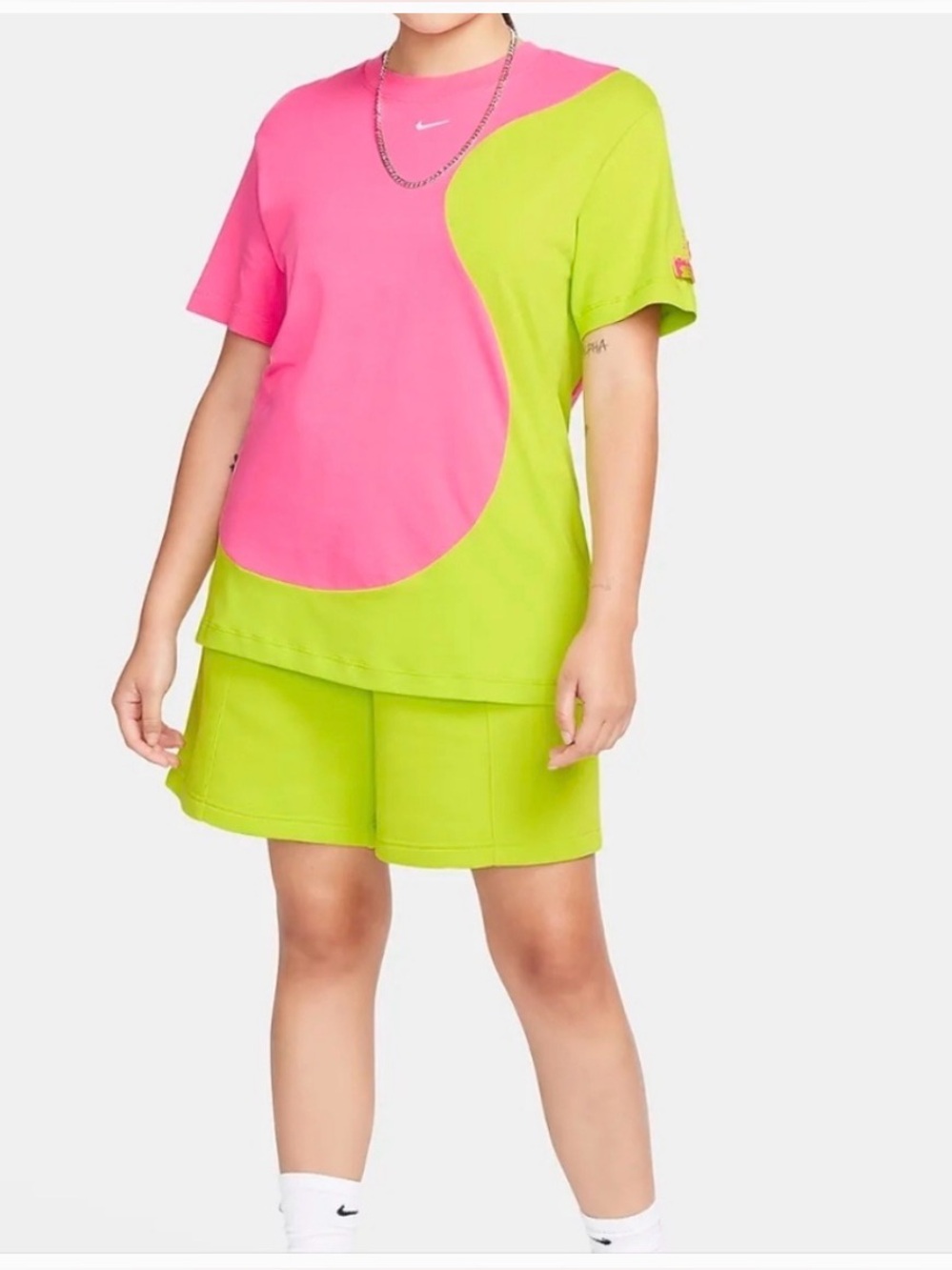 Nike Pink and Lime Colorblock Tee
